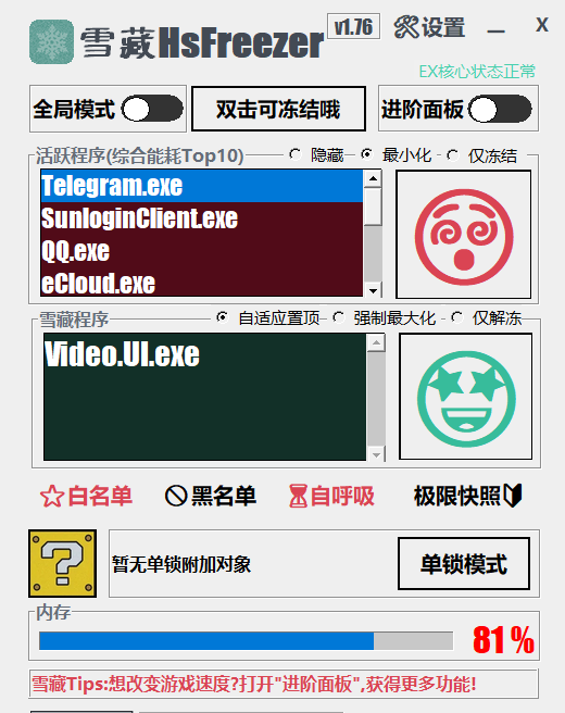 游戏冻结软件 - 雪藏 HsFreezer v2.06 - 游戏暂停软件、系统优化软件、进程变速软件等 1
